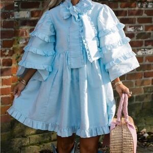 Charming Blue Ruffled Dress
